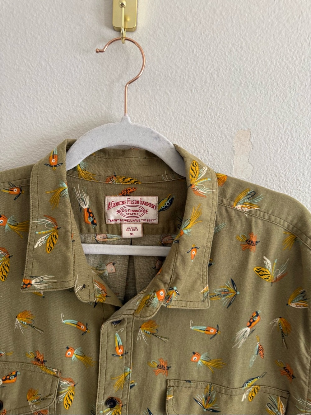 FILSON LT WT ALASKAN GUIDE SHIRT SHORT SLEEVE LURES OLIVE Sz XL - Picture 2 of 7
